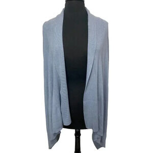 Black Goat Cashmere Long Open Cardigan Size S Dusty Blue Lightweight 2223